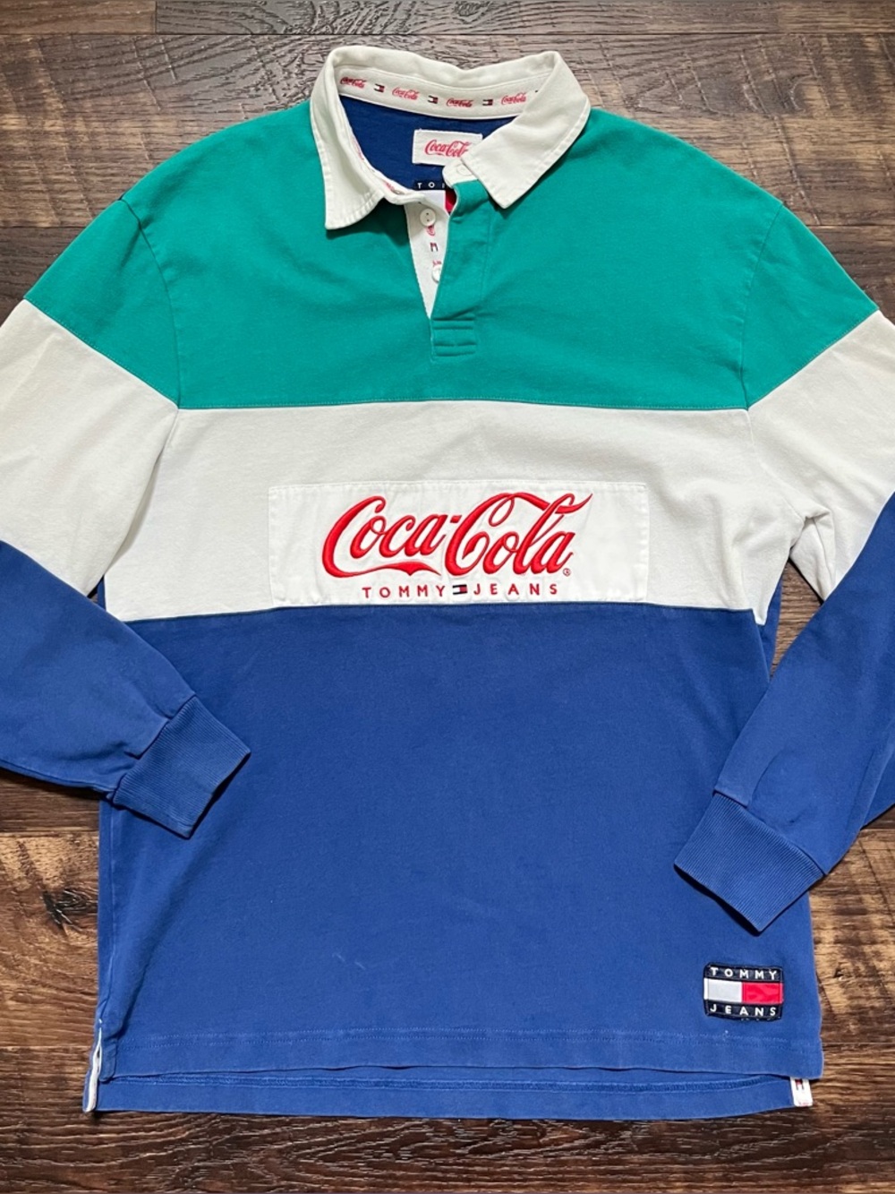 Coca Cola x Tommy Hilfiger multicolor Spellout colorblock rugby polo M *read*